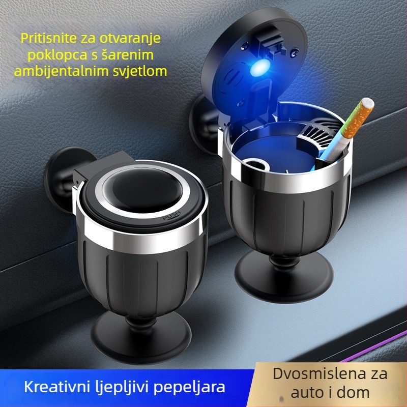Pepeljara za automobilnu konzolu, Juteng, model Wine Glass Ashtray, plastična, za auto i dom, ljepljiva traka s osvjetljenjem, brušena završna obrada