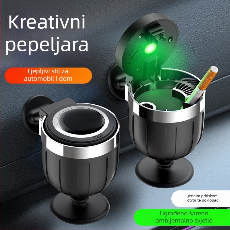 Pepeljara za automobilnu konzolu, Juteng, model Wine Glass Ashtray, plastična, za auto i dom, ljepljiva traka s osvjetljenjem, brušena završna obrada