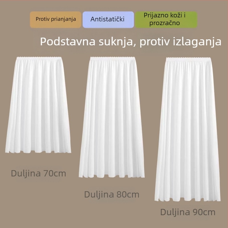Hanfu unutarnja petticoat, Milk Silk/Poliester smjesa, midi duljina, stil vila suknje, visoka elastičnost