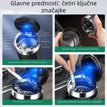 Mandini auto-pepeljak s rasvjetom za unutarnju montažu – model TAI7-20260101801045, ABS, težina 0.8