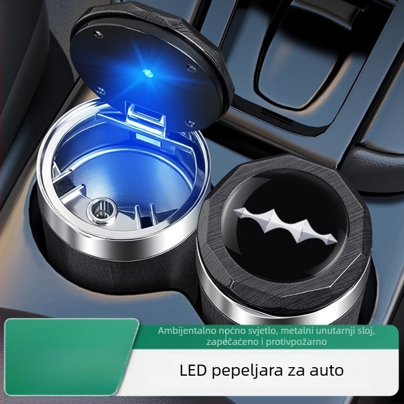 Mandini auto-pepeljak s rasvjetom za unutarnju montažu – model TAI7-20260101801045, ABS, težina 0.8