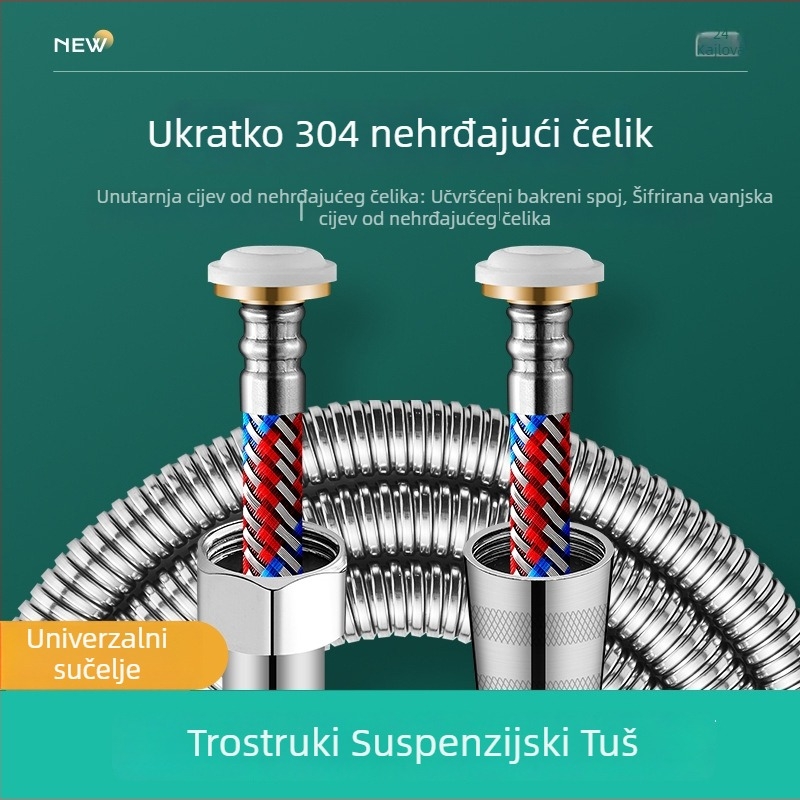 Nerđajući čelični tuš šip s priključcima, model BNL-JM-GS1, nominalni tlak 0.03, radna temperatura 0–75°C, montaža navojem