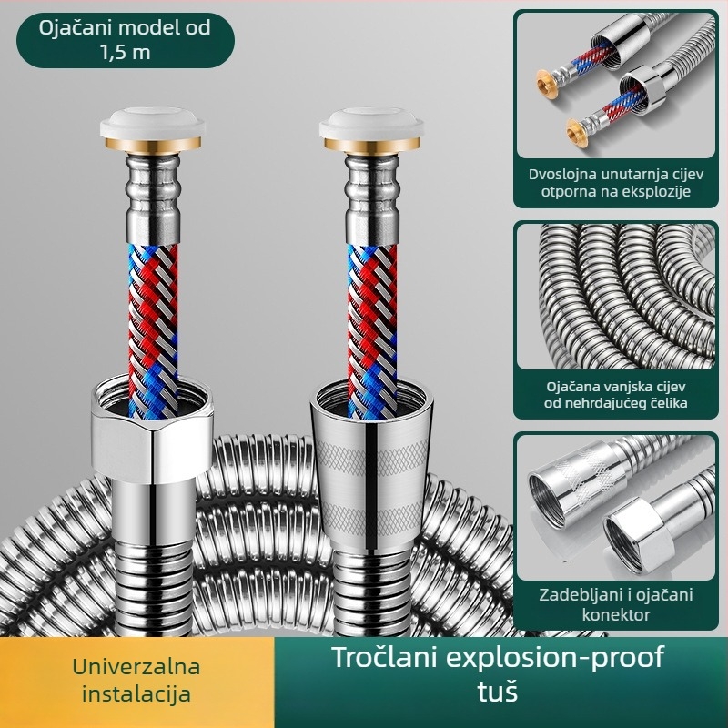 Nerđajući čelični tuš šip s priključcima, model BNL-JM-GS1, nominalni tlak 0.03, radna temperatura 0–75°C, montaža navojem