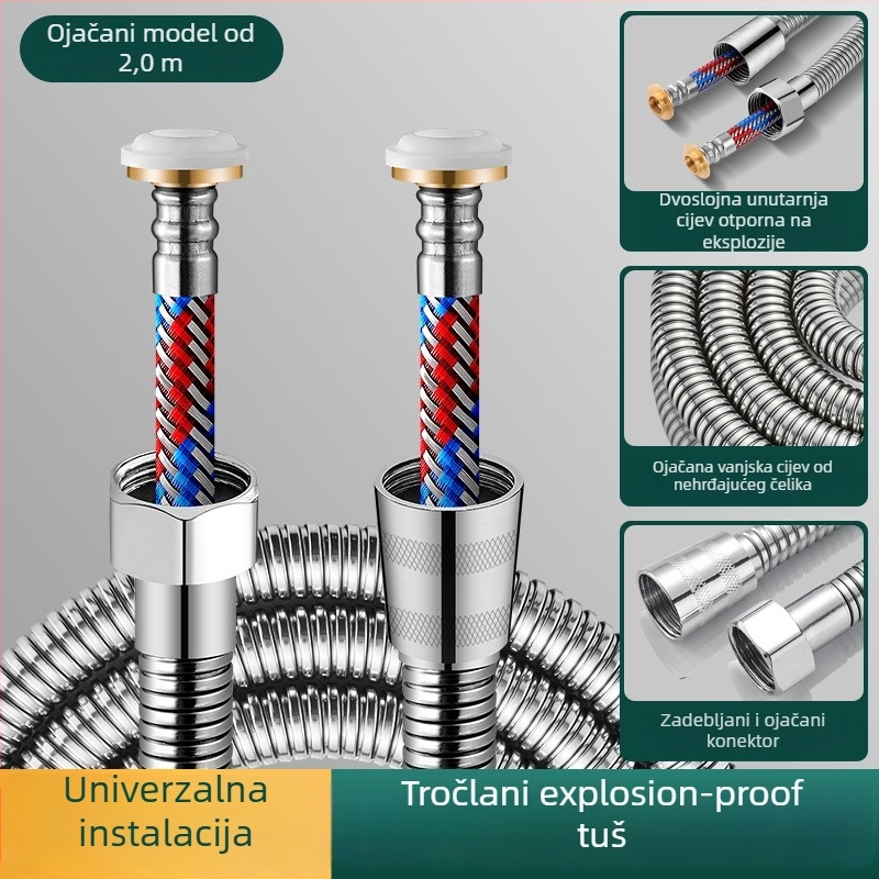 Nerđajući čelični tuš šip s priključcima, model BNL-JM-GS1, nominalni tlak 0.03, radna temperatura 0–75°C, montaža navojem