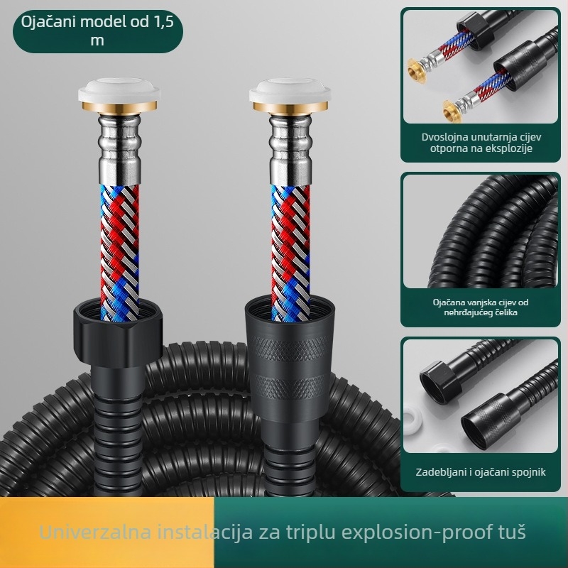 Nerđajući čelični tuš šip s priključcima, model BNL-JM-GS1, nominalni tlak 0.03, radna temperatura 0–75°C, montaža navojem