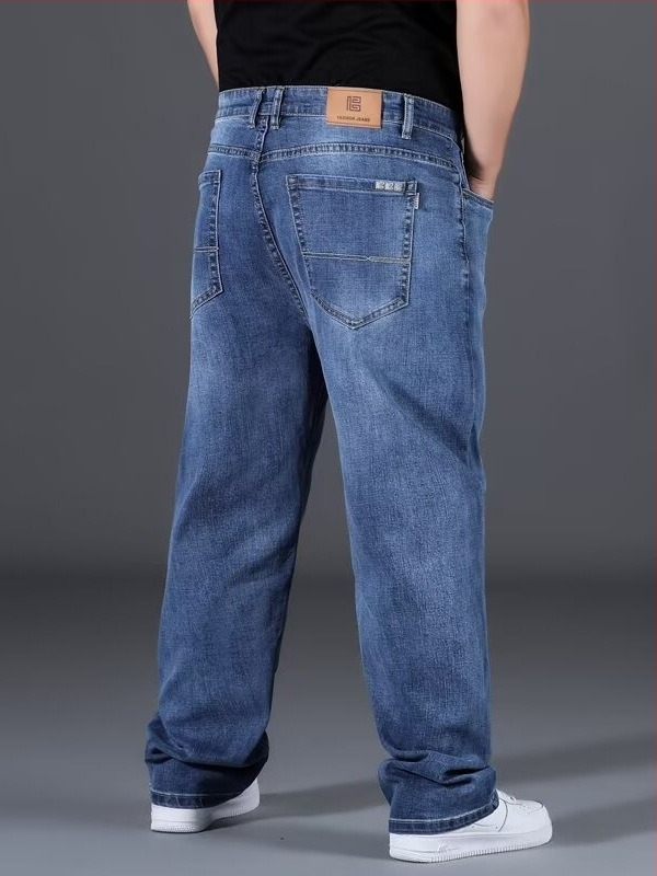 Muške farmerice ravnog kroja, plus veličina, zatvarač, srednji pojas, pogodne za četiri sezone