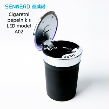 Pepeljara za auto s LED osvjetljenjem, otporna na visoke temperature, višefunkcionalna, model A02