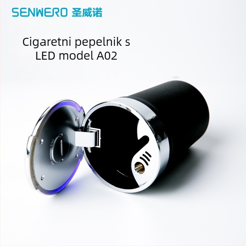 Pepeljara za auto s LED osvjetljenjem, otporna na visoke temperature, višefunkcionalna, model A02