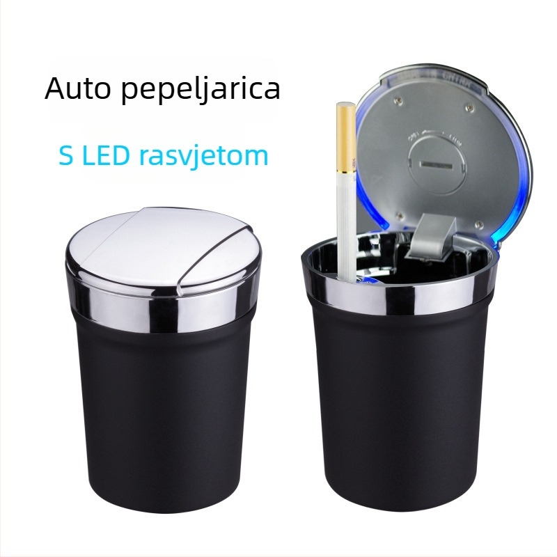 Pepeljara za auto s LED osvjetljenjem, otporna na visoke temperature, višefunkcionalna, model A02