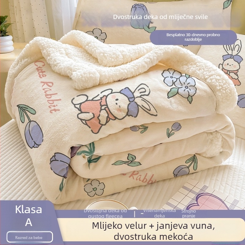 Pliš deka Lamb Velvet s motivom crtanog uzorka, za sve sezone, moderni minimalistički stil