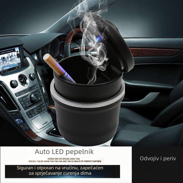 Automobilska pepeljara s visokom otpornošću na plamen, s poklopcem i osvjetljenjem, model BS-1283, 120 g, brend Hundred trees