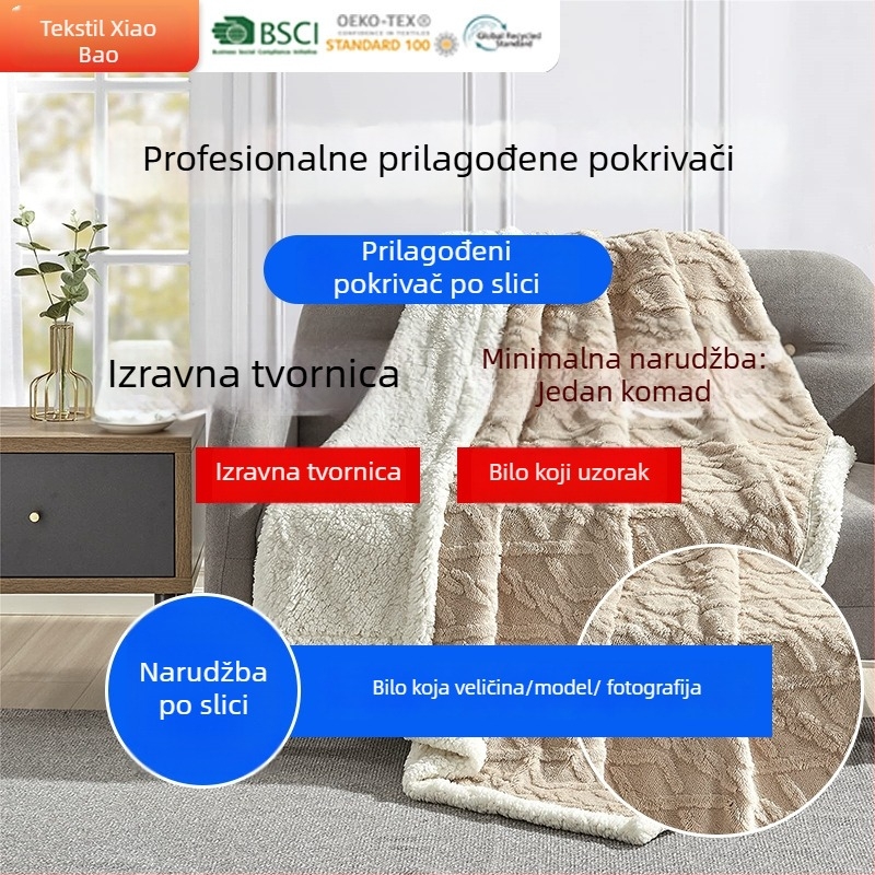 Prilagođena deka od koralnog flisa — dvostrana, zimska upotreba, poliester, geometrijski uzorak