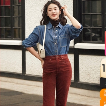 Ženska džins košulja – dugi rukavi, kvadratni ovratnik, ležerni kroj, srednja duljina, jesen 2024
