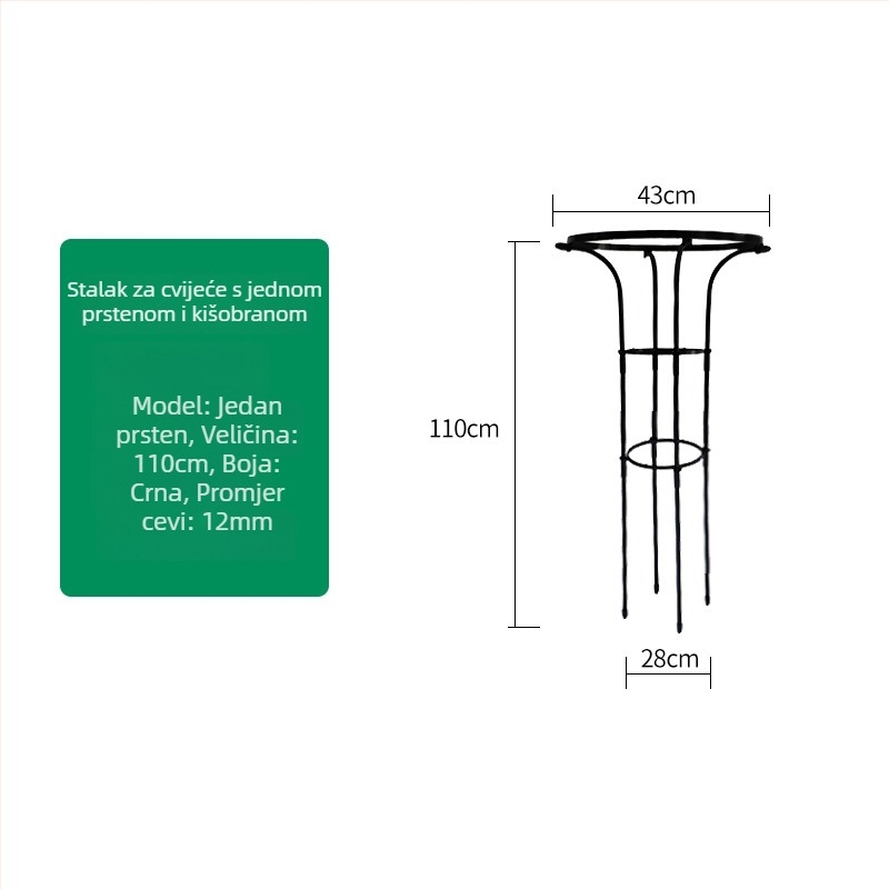 Stalak za cvijeće u obliku kišobrana za penjačke ruže i vinovu lozu, galvanizirana čelična cijev s plastičnim premazom, za vanjsku uporabu