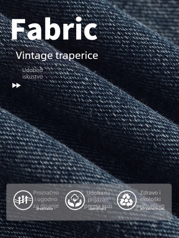 Traperice: labav ravni kroj, široke nogavice, denim s naborima, srednji pojas, zatvarač na zip