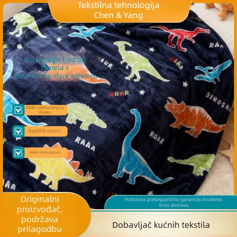 Flanel deka s dinosaura crtežom za jesen-zimu, moderan minimalistički stil