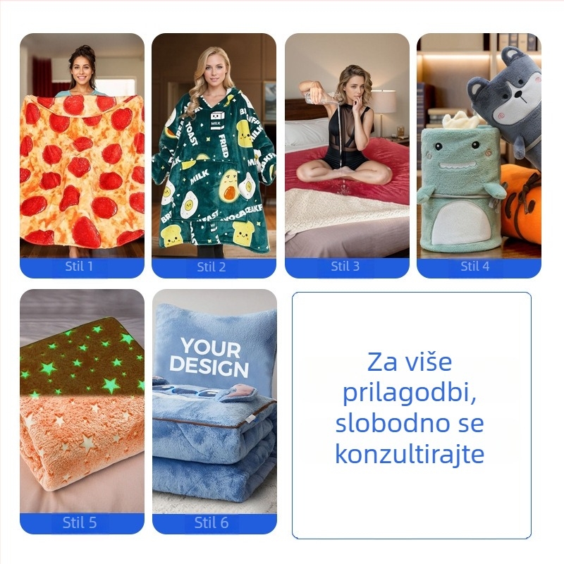 Personalizirana jastučnica i deka s otiskom lika, toplinska transferta, poliester, koralni flis, zimska upotreba, prilagodljivo