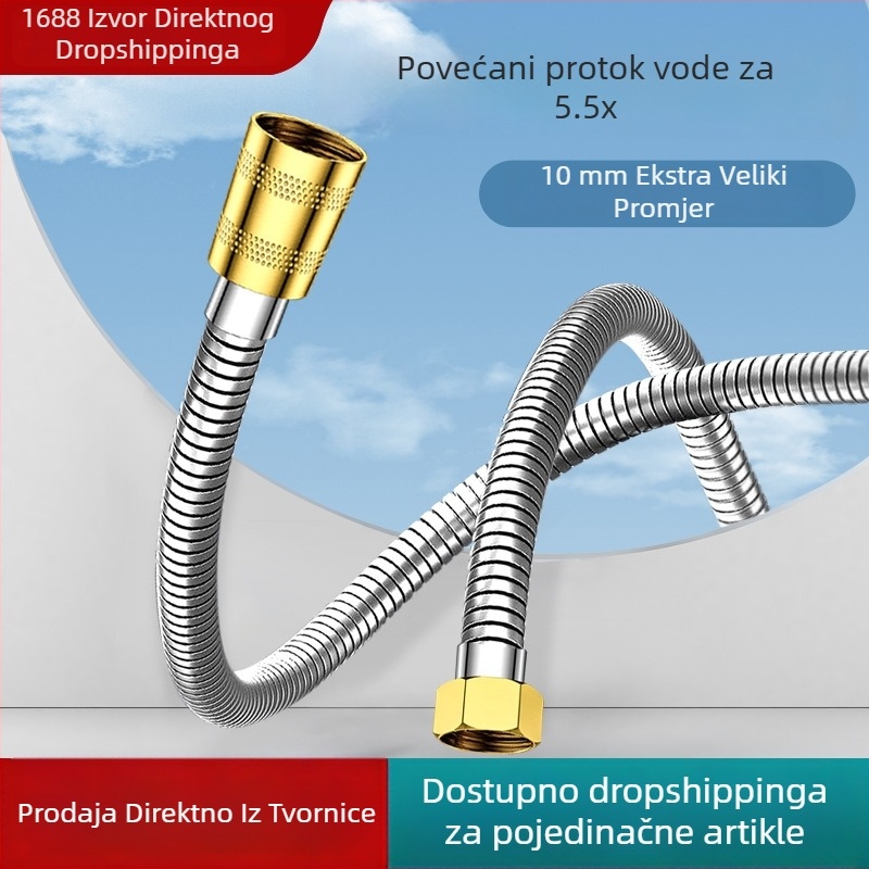 Tuš šlauf s debelim unutarnjim promjerom protoka, bakar + nehrđajući čelik + gum, model Dll, 4-vijčani priključak, Bathing Mingding, moderni minimalist stil
