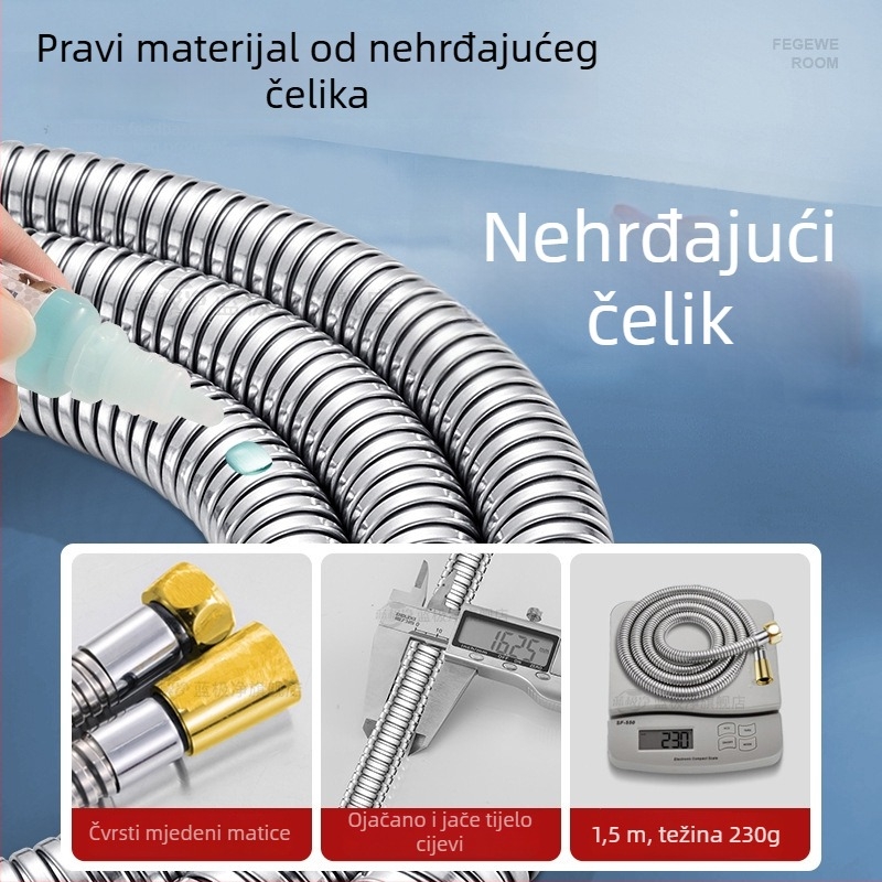 Tuš šlauf s debelim unutarnjim promjerom protoka, bakar + nehrđajući čelik + gum, model Dll, 4-vijčani priključak, Bathing Mingding, moderni minimalist stil