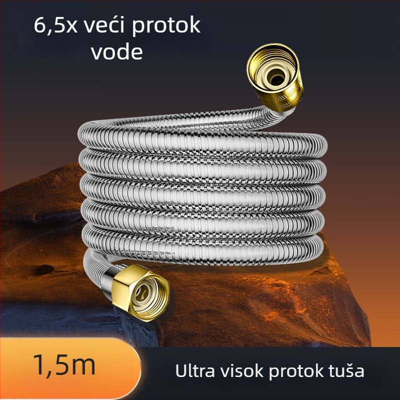 Tuš šlauf s debelim unutarnjim promjerom protoka, bakar + nehrđajući čelik + gum, model Dll, 4-vijčani priključak, Bathing Mingding, moderni minimalist stil