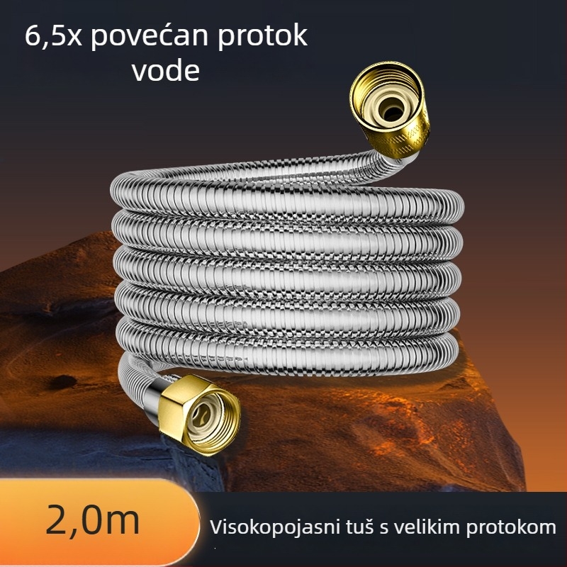 Tuš šlauf s debelim unutarnjim promjerom protoka, bakar + nehrđajući čelik + gum, model Dll, 4-vijčani priključak, Bathing Mingding, moderni minimalist stil