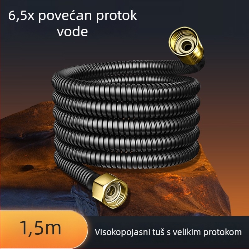 Tuš šlauf s debelim unutarnjim promjerom protoka, bakar + nehrđajući čelik + gum, model Dll, 4-vijčani priključak, Bathing Mingding, moderni minimalist stil