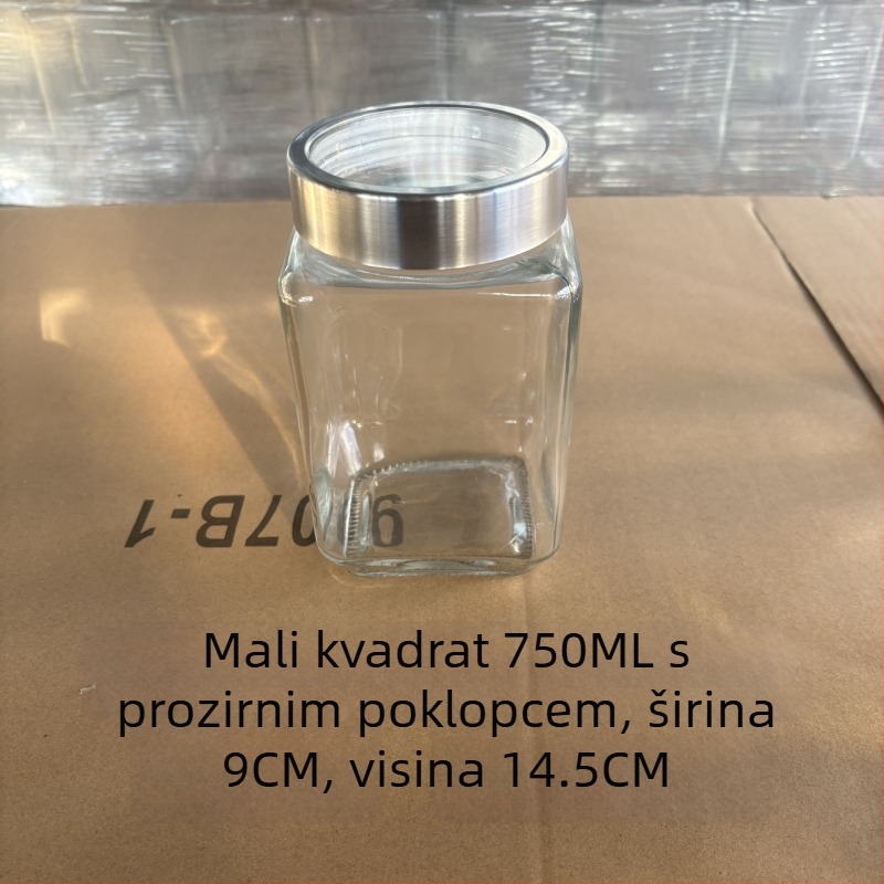 Staklena četvrtasta posuda za skladištenje s čvrstim poklopcem za čaj i suhe namirnice — podrijetlo Shandong; stil moderna jednostavnost