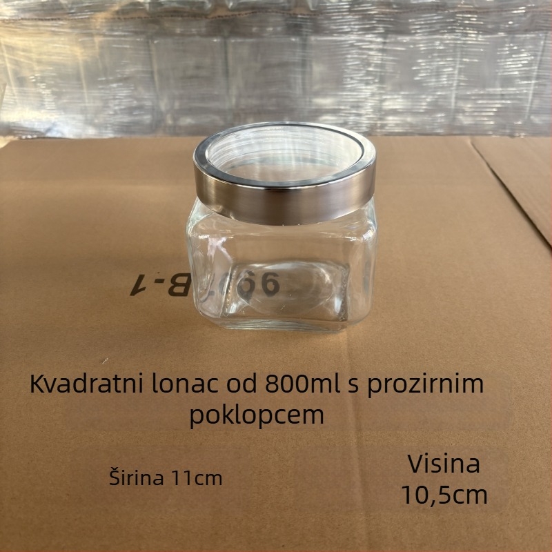 Staklena četvrtasta posuda za skladištenje s čvrstim poklopcem za čaj i suhe namirnice — podrijetlo Shandong; stil moderna jednostavnost
