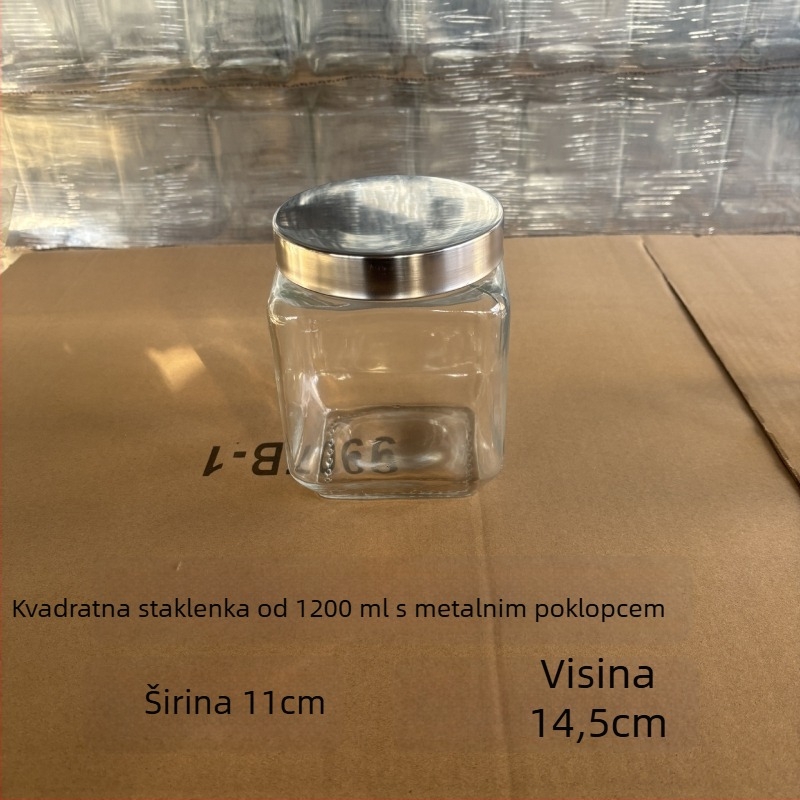 Staklena četvrtasta posuda za skladištenje s čvrstim poklopcem za čaj i suhe namirnice — podrijetlo Shandong; stil moderna jednostavnost