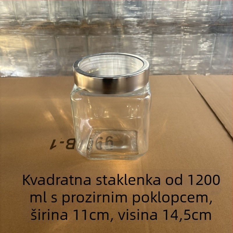 Staklena četvrtasta posuda za skladištenje s čvrstim poklopcem za čaj i suhe namirnice — podrijetlo Shandong; stil moderna jednostavnost