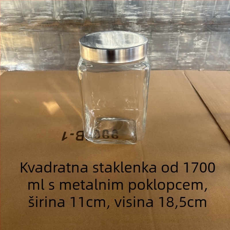 Staklena četvrtasta posuda za skladištenje s čvrstim poklopcem za čaj i suhe namirnice — podrijetlo Shandong; stil moderna jednostavnost