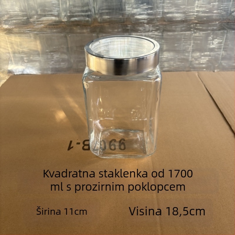 Staklena četvrtasta posuda za skladištenje s čvrstim poklopcem za čaj i suhe namirnice — podrijetlo Shandong; stil moderna jednostavnost