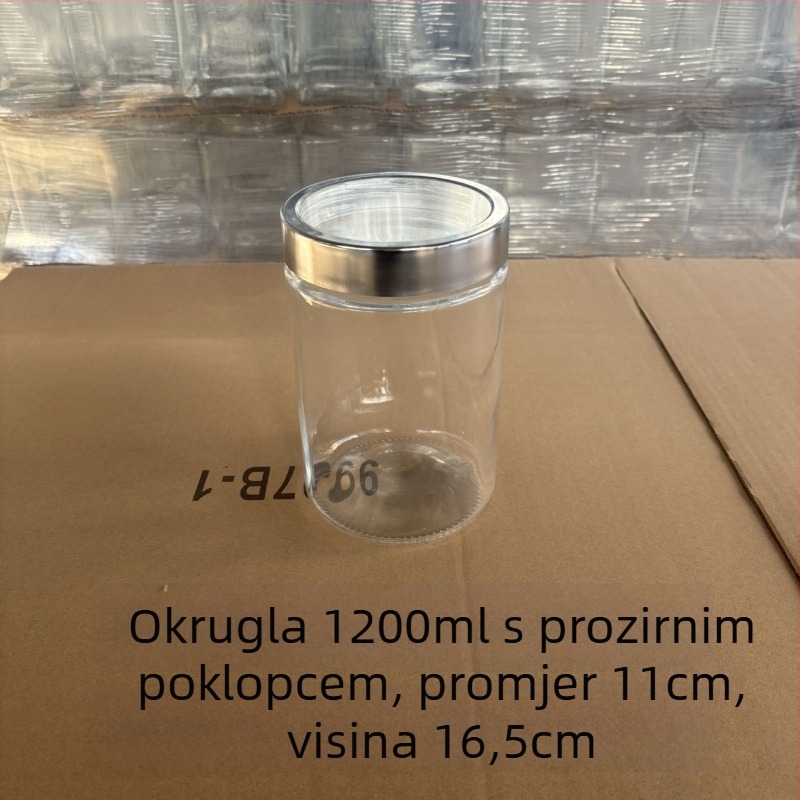 Staklena četvrtasta posuda za skladištenje s čvrstim poklopcem za čaj i suhe namirnice — podrijetlo Shandong; stil moderna jednostavnost