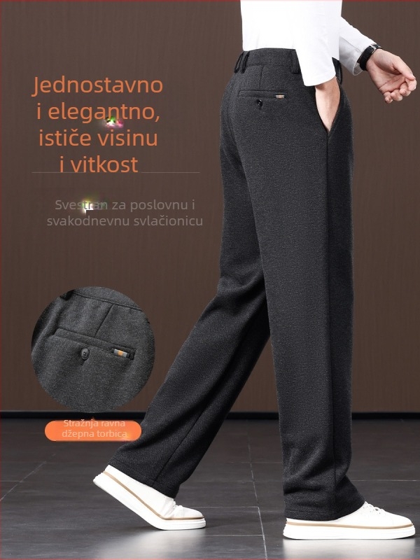 Muške poslovne hlače od vunene smjese – visoki struk, ravni kroj, zatvarač, debela tkanina, visoka elastičnost