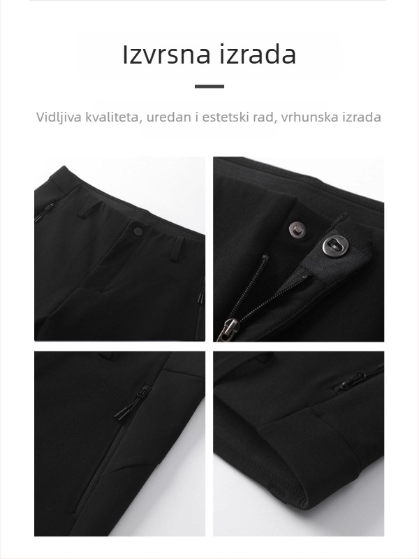 Muške zimske casual hlače ravnog kroja od najlona/elastana 88/12, vodootporne, otporne na vjetar, s pojasom, zatvaračem i višestrukim džepovima