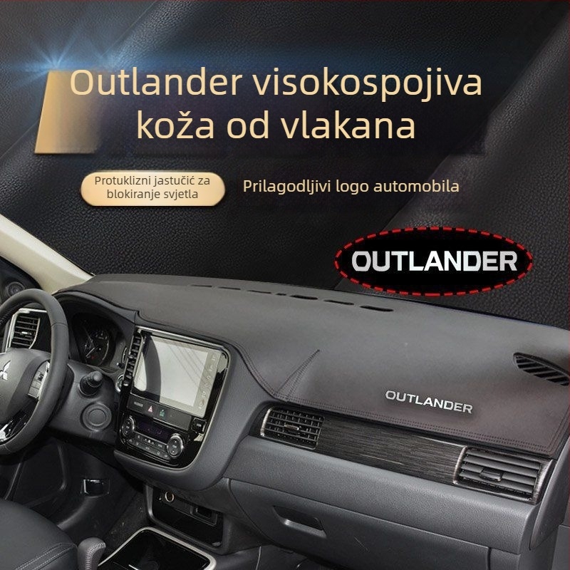 Kožni anti-refleksijski mat za ploču instrument tablice Mitsubishi Outlander – zaštita od sunca i UV, tisak logotipa