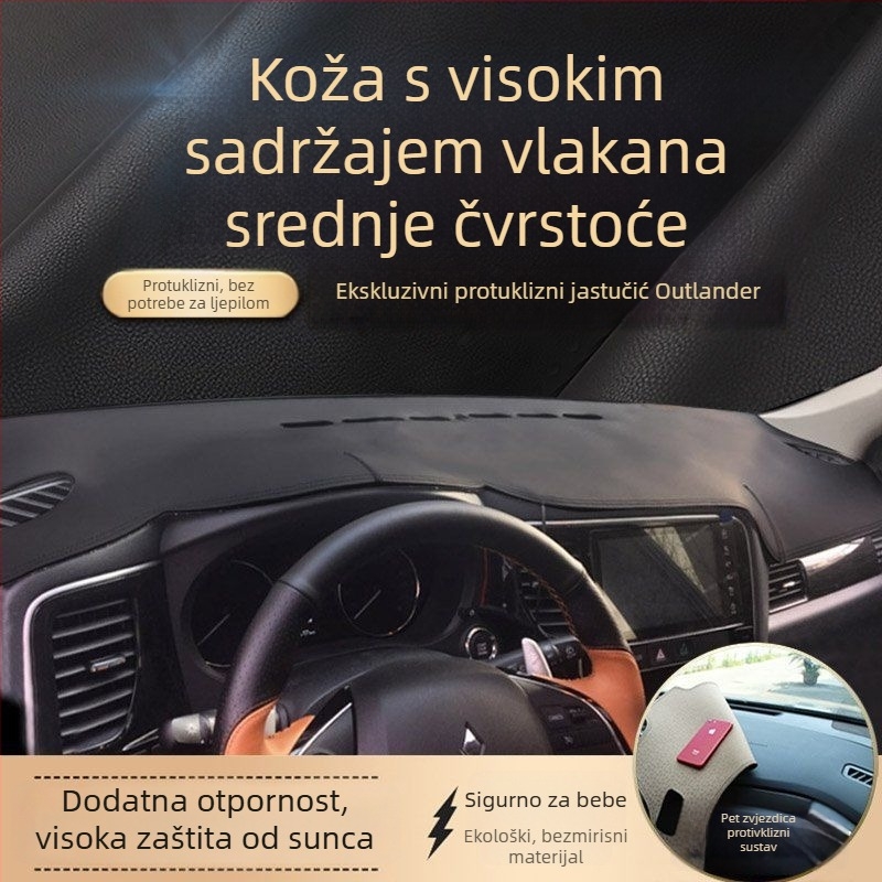 Kožni anti-refleksijski mat za ploču instrument tablice Mitsubishi Outlander – zaštita od sunca i UV, tisak logotipa