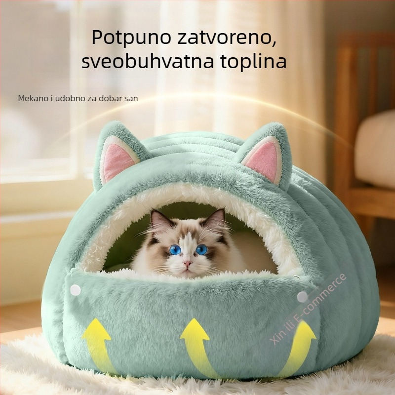 Mačje gnijezdo za zimu sa zatvorenim dizajnom, topao fleec materijal