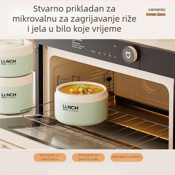 Izolirana kutija za ručak s keramičkim unutarnjim dijelom, mikrovalna kompatibilnost, okrugli oblik, četiri sloja konstrukcije, kapacitet 501–800 ml
