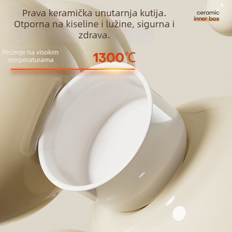 Izolirana kutija za ručak s keramičkim unutarnjim dijelom, mikrovalna kompatibilnost, okrugli oblik, četiri sloja konstrukcije, kapacitet 501–800 ml