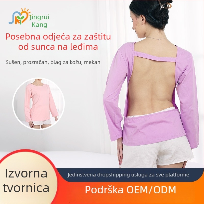 Ženska majica s otvorenim leđima, dugi rukavi, pamuk-elastan smjesa, jednofarbna, slobodan kroj, okrugli ovratnik.