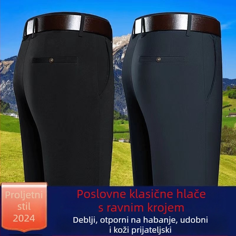 Muške hlače, poslovni stil, ravni kroj, bambus vlakna, poliester