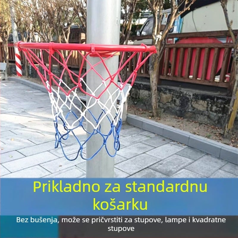 Prijenosni koš za košarku s metalnom konstrukcijom, visi tip montaže, uključuje mrežu, hvatalj mreže i elastično uže, težina 600