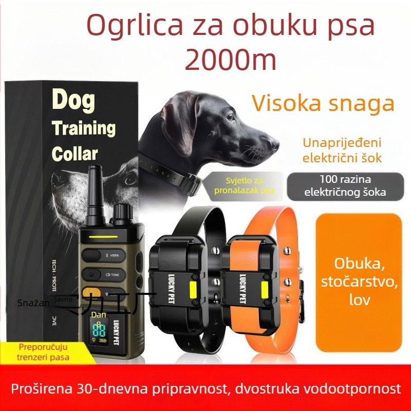 Električni šok ogrlica za obuku pasa s daljinskim upravljačem, domet do 2000 metara
