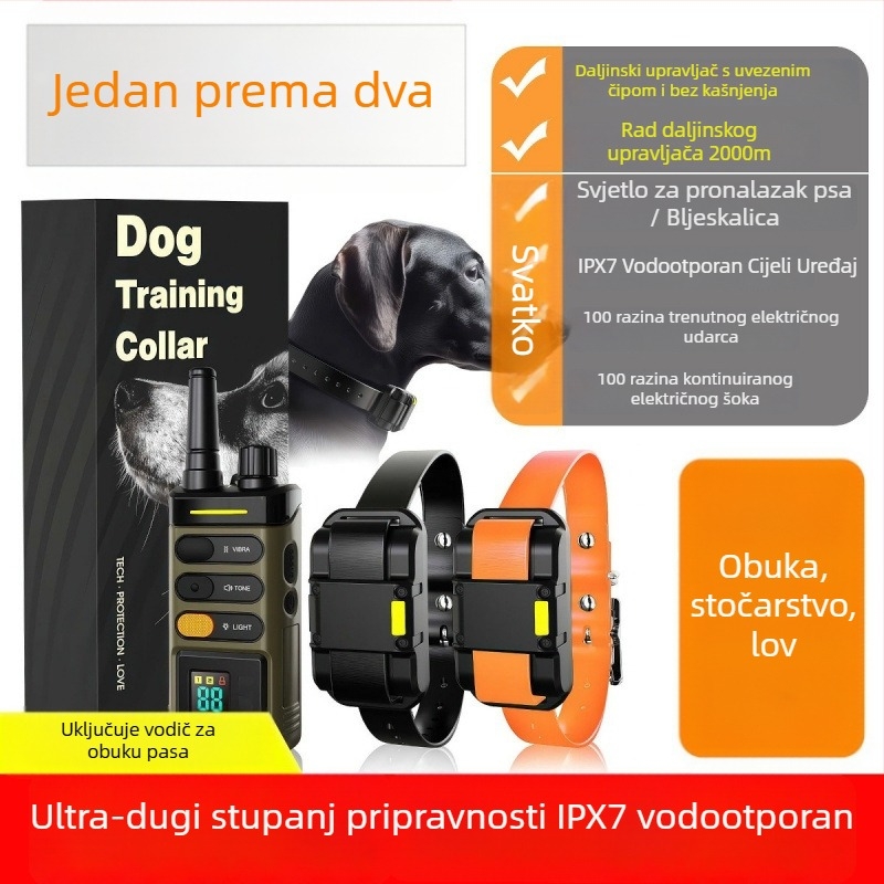 Električni šok ogrlica za obuku pasa s daljinskim upravljačem, domet do 2000 metara