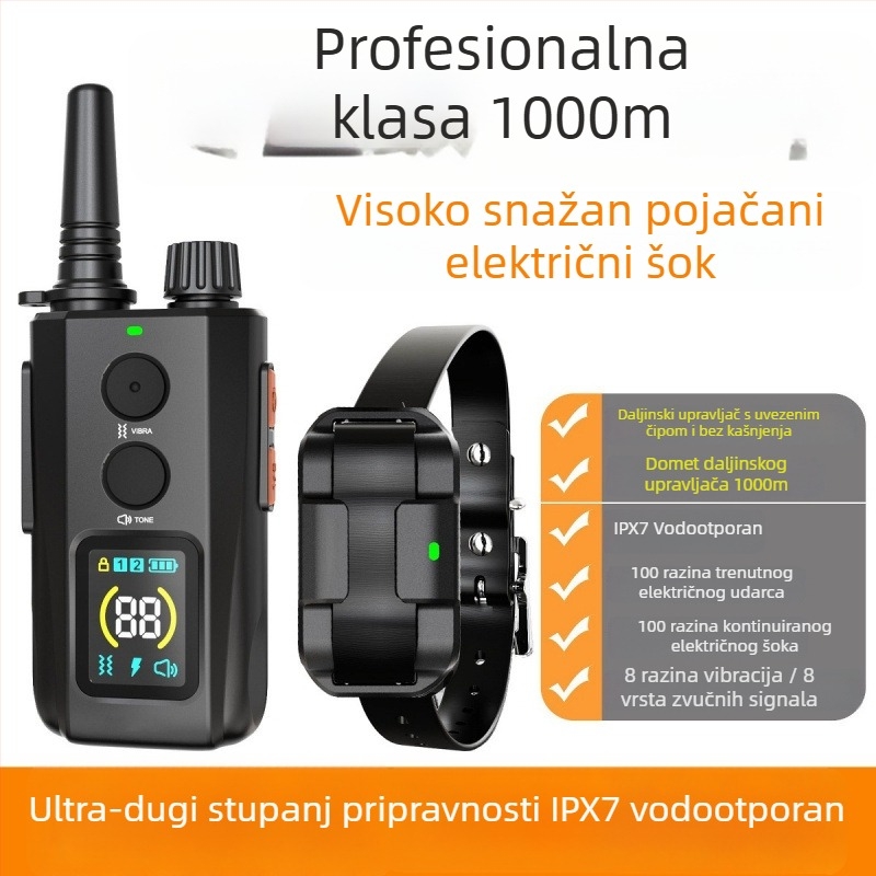 Električni šok ogrlica za obuku pasa s daljinskim upravljačem, domet do 2000 metara