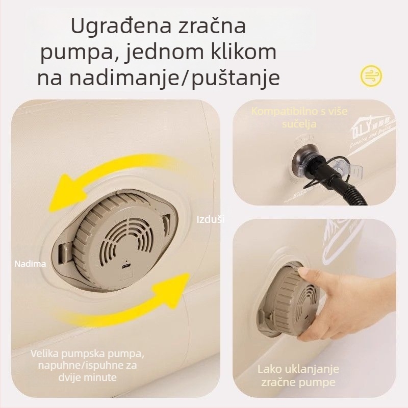 Naduvani madrac za kampiranje s ugrađenom pumpom, 1 sloj, površina Chunya Spun