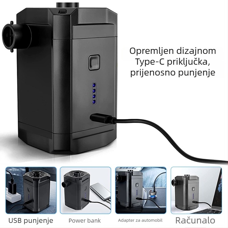 Prijenosna električna pumpa za kampiranje – napuhuje zračni madrac, šator i plivački prsten