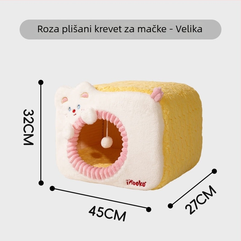 Zatvoren mačji gnijezdo s zimskim skloništem, spužasti materijal, pogodno za mačke, sve sezone, Yu Chong