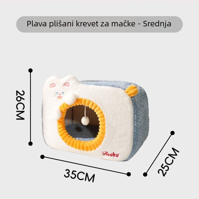 Zatvoren mačji gnijezdo s zimskim skloništem, spužasti materijal, pogodno za mačke, sve sezone, Yu Chong